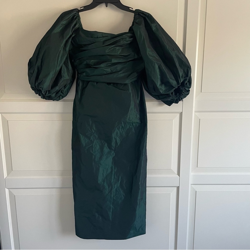 New! Tanya Taylor Charlotte puff sleeve off the shoulder midi Dress 30448 - Picture 4 of 12